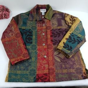 E.L.C.C.  Women's Boho Bohemian Tapestry Jacket Blazer Sz Small